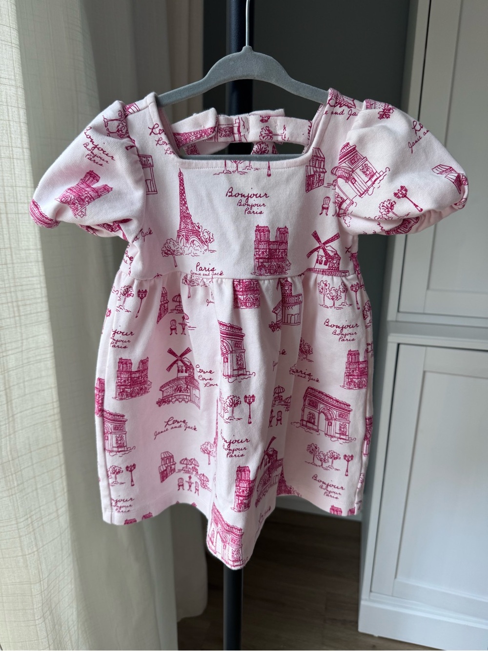 Janie and Jack Cream Dress with Pink Paris Print